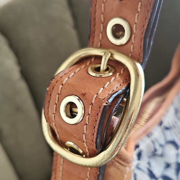 COACH 2007 BLEECKER DENIM C FLORAL DUFFLE WHISKEY LEATHER FLOWER BAG 11781 Rare - Picture 11 of 14